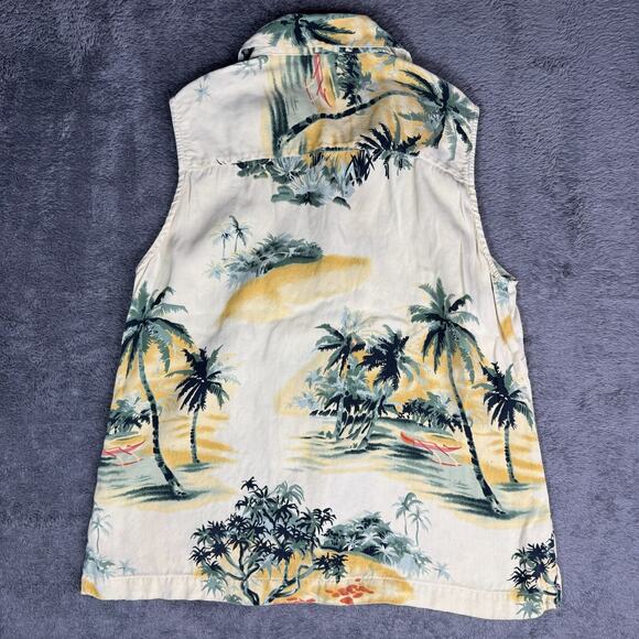 Vintage Tommy Bahama Womens Silk Vest Button Up Shirt Aloha Print Tropical Beach - Picture 2 of 5